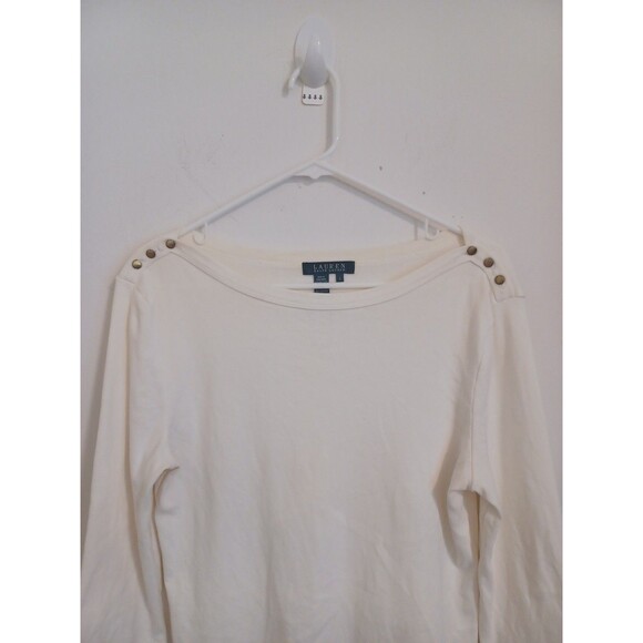 Lauren Ralph Lauren Pullover Knit Top Womens Large Ivory 3/4 Sleeves Preppy - Picture 5 of 8